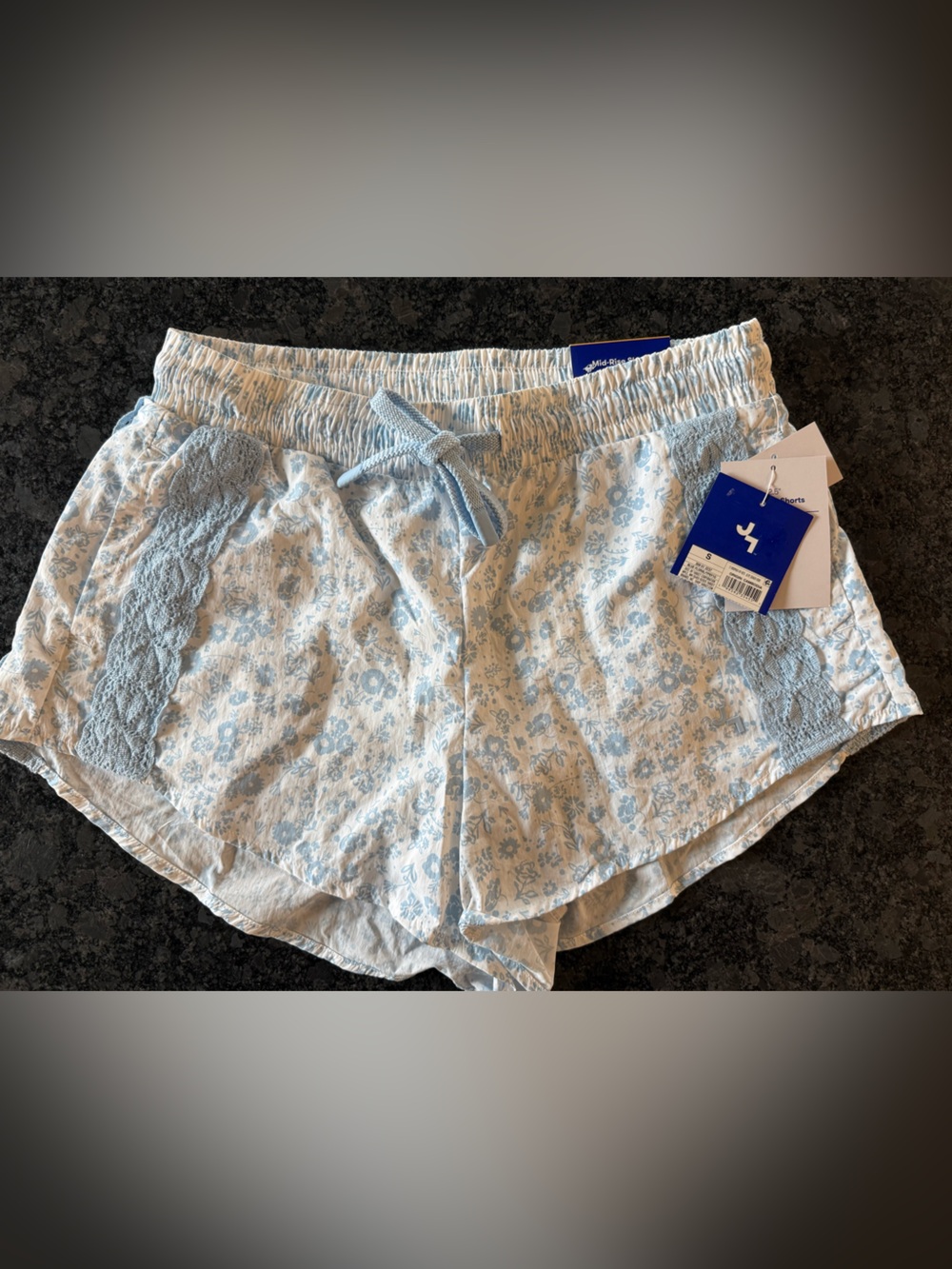 JoyLab Light Blue Floral Lace-Trim Athletic Shorts